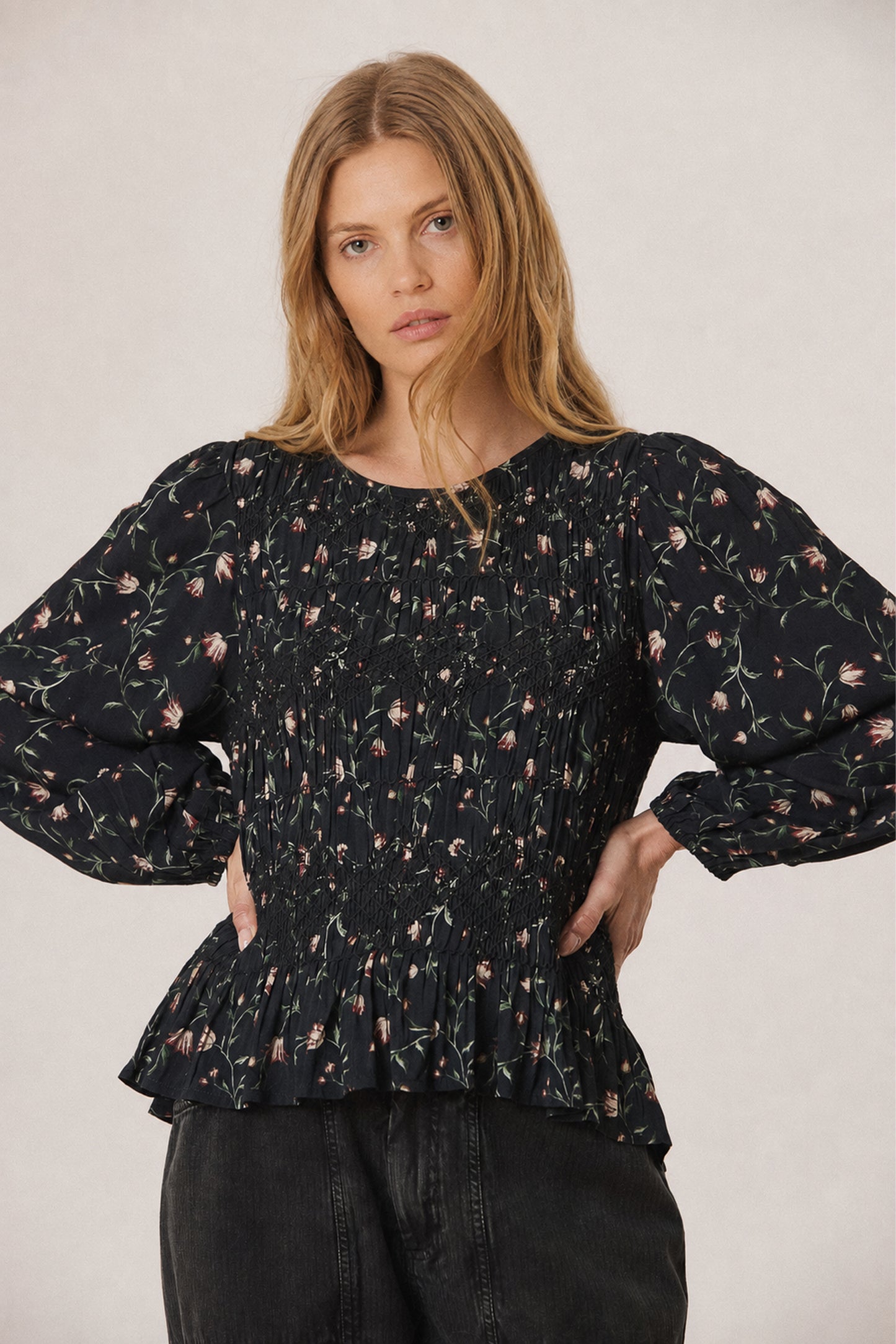 [CL] FLORAL PRINT SMOCK BLOUSE