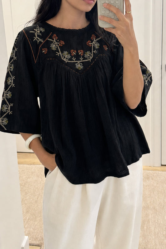 EMBROIDERED-YOKE BLOUSE 1