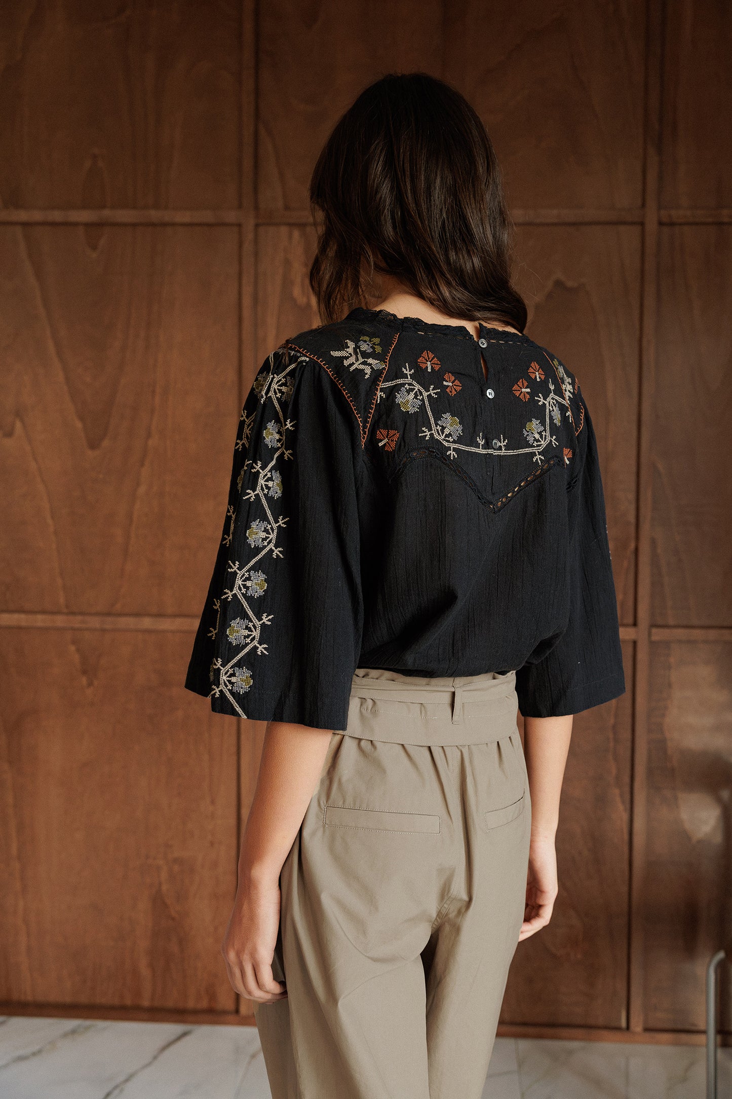 EMBROIDERED-YOKE BLOUSE