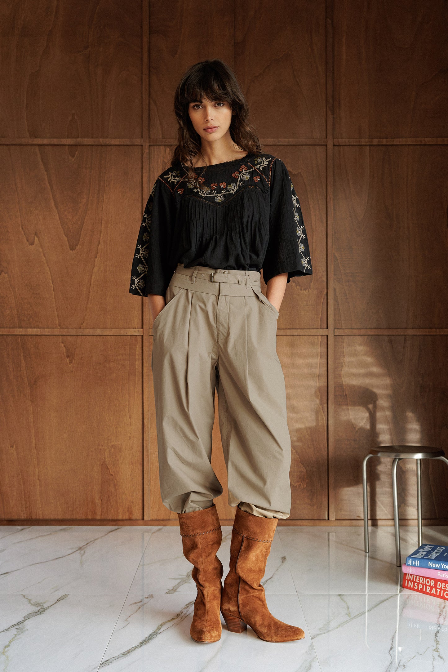 EMBROIDERED-YOKE BLOUSE