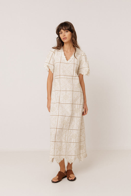 [CL] PERFORATED-EMBROIDERY MIDI DRESS 1