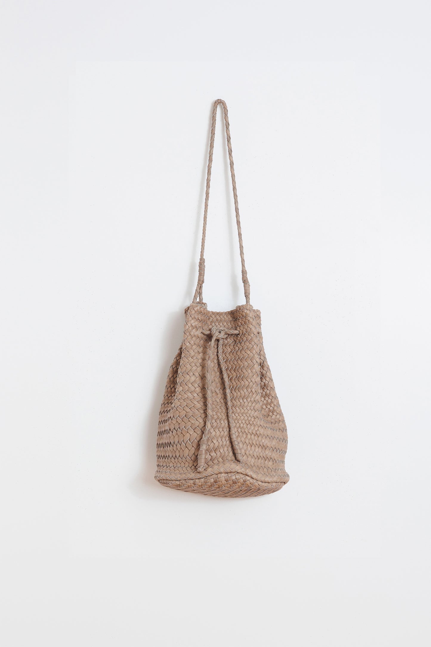 BRAIDED-LEATHER BUCKET BAG