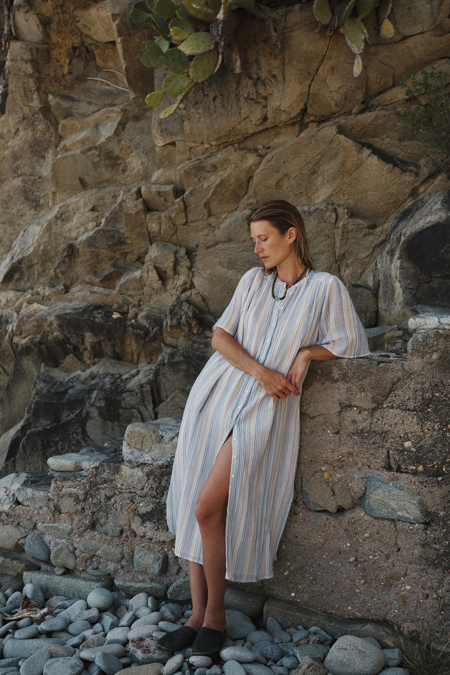 [CL] STRIPED DOUBLE-GAUZE DRESS