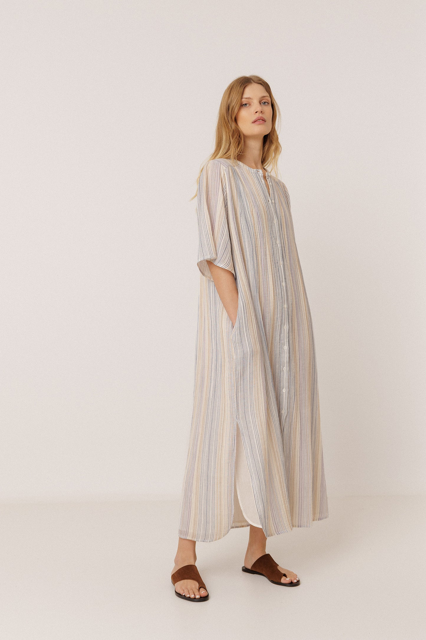 STRIPED DOUBLE-GAUZE DRESS