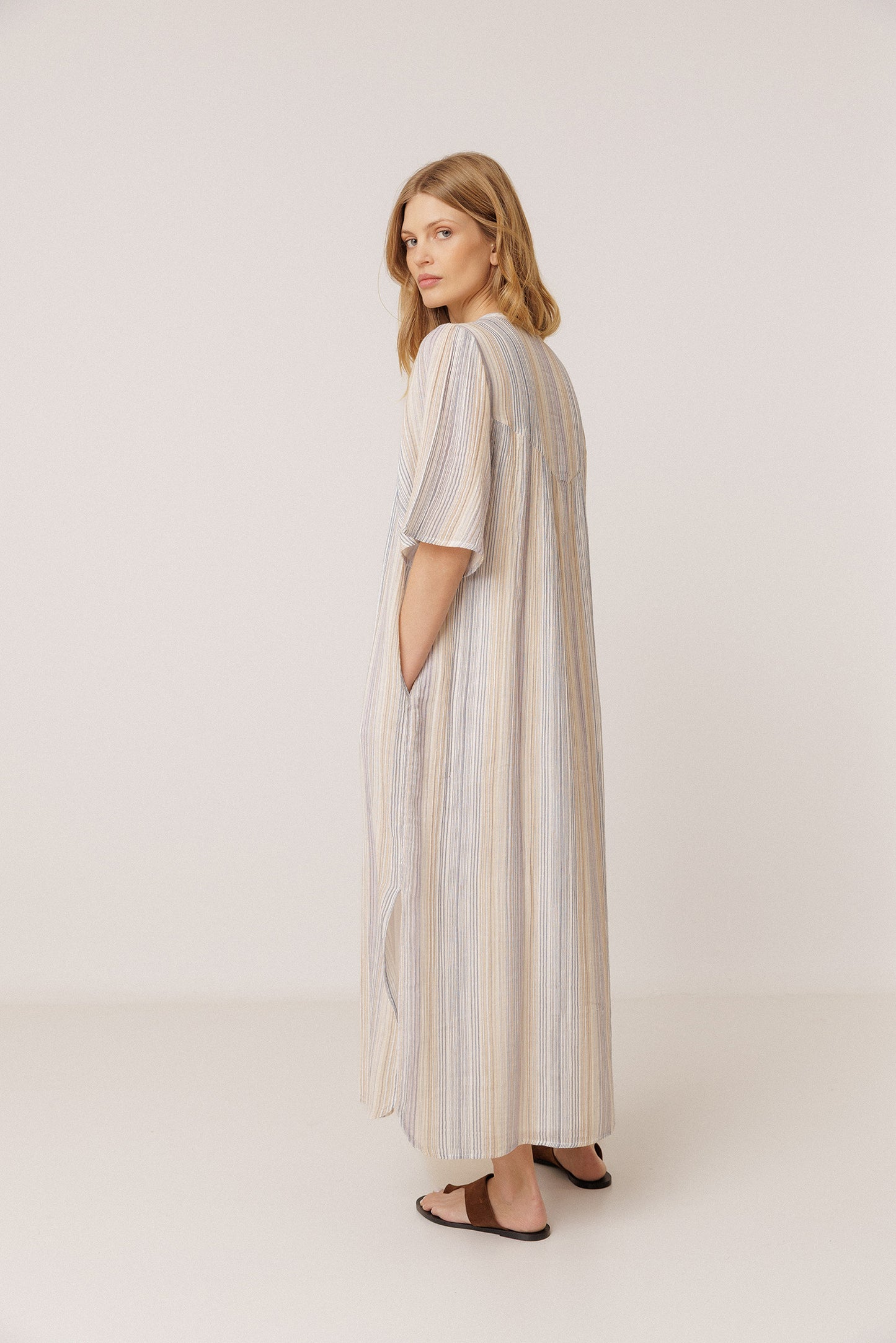 STRIPED DOUBLE-GAUZE DRESS