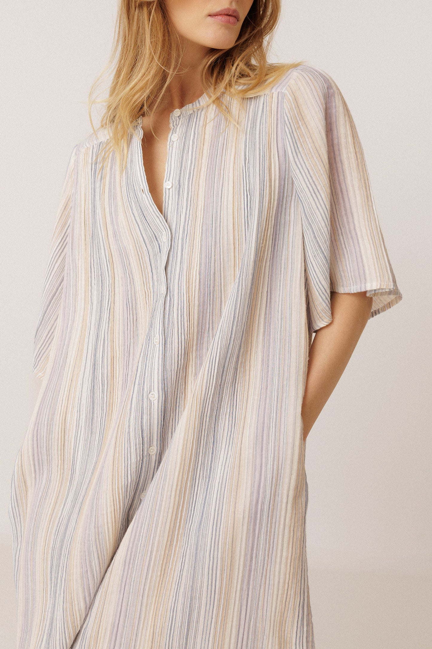 STRIPED DOUBLE-GAUZE DRESS
